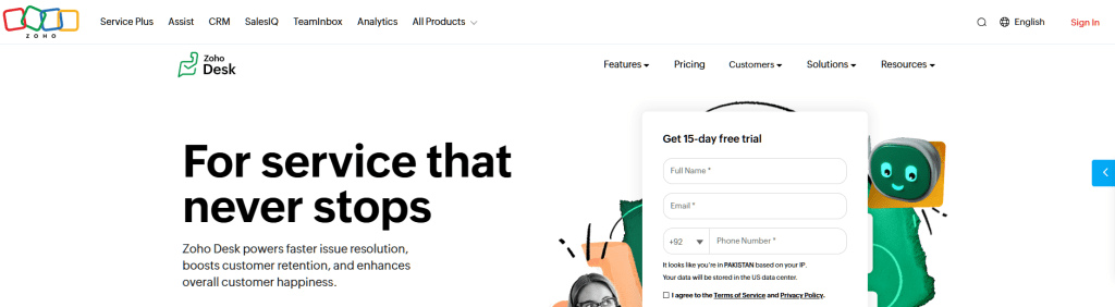 Zoho Desk live chat software