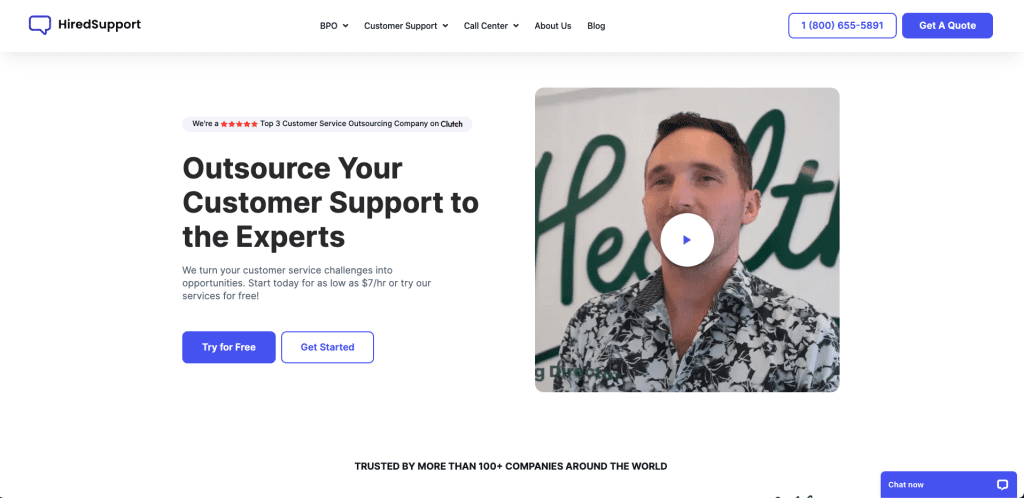 HiredSupport Call Center Outsourcing Company. The image is of the company's website.