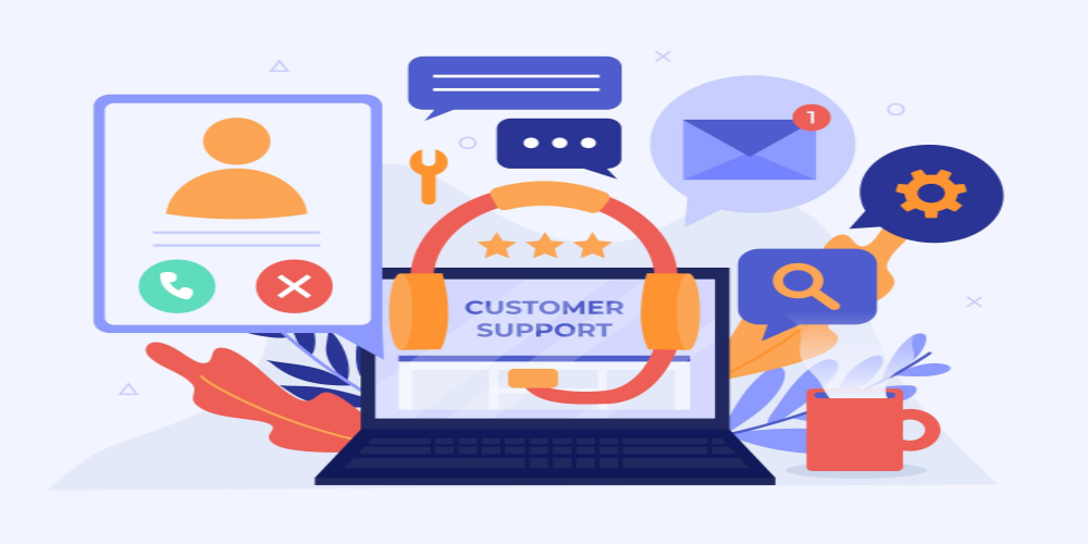 Customer support and live chat outsourcing illustration.