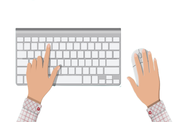 A keyboard showing the fast typing of the chat support agents through keyboard and typing hands,