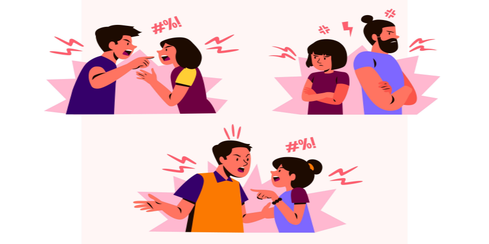 Animated image of couples fighting to depict a conflict.