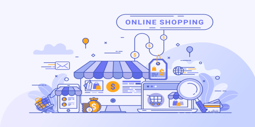 Shopify online customer support, sales funnel, store and dollars flowing in, customer support of shopify illustration