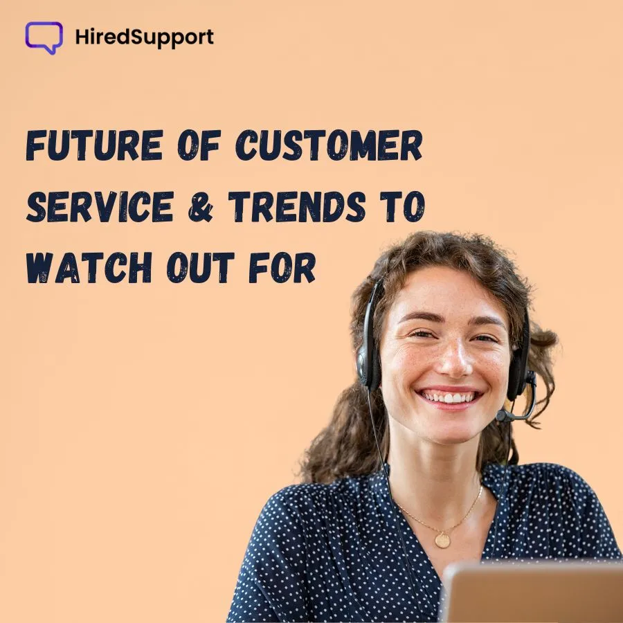 A chat support agent smiling at the camera, banner image of future of customer service blog