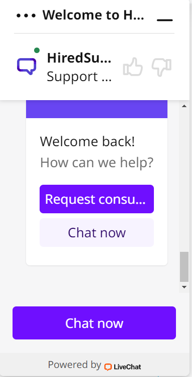 Live chat widgets Hired Support